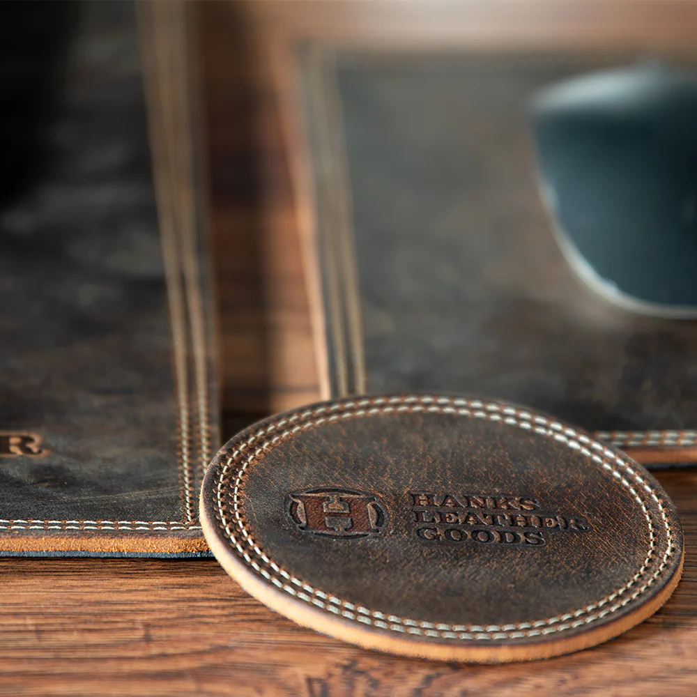 Premium Round Leather Coasters - Set of 4 - Image 2